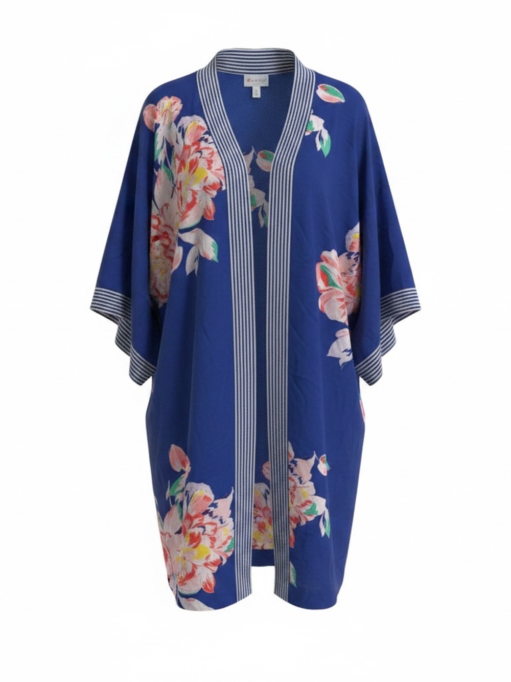a new day Blue Floral Kimono with Pink & Cream Blooms